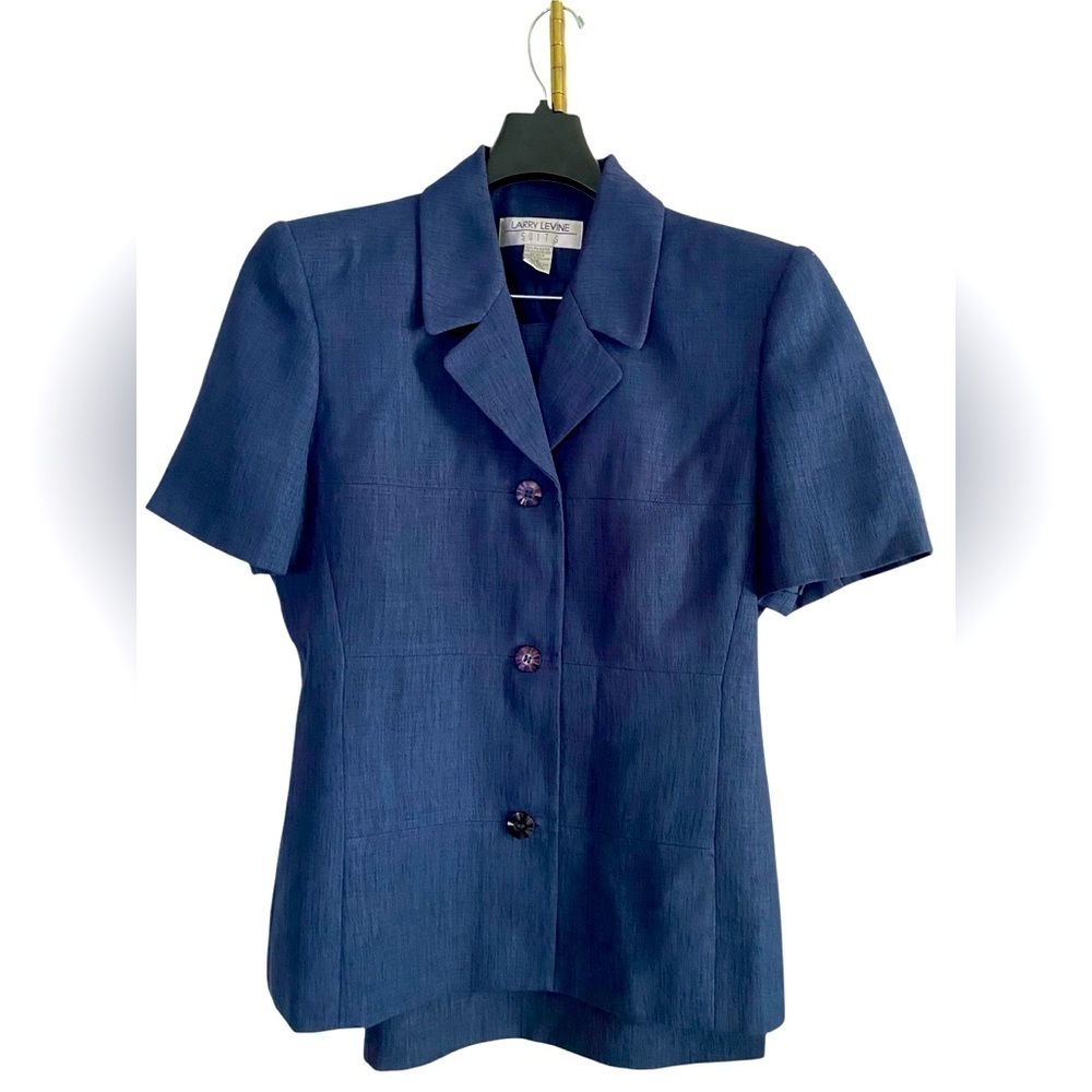 Vintage Larry Levine Womenโs Blue Skirt Suit Size 12
